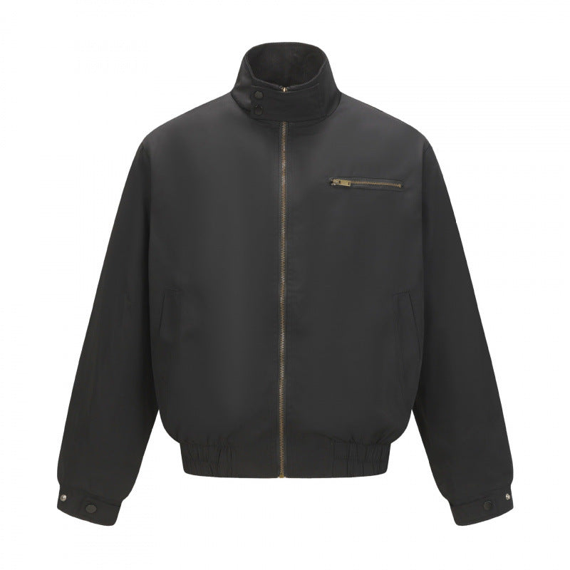 Men's short-cut wind and water-repellent bomber jacket with stand-up collar, zipper, and elastic waistband Mune Fashion