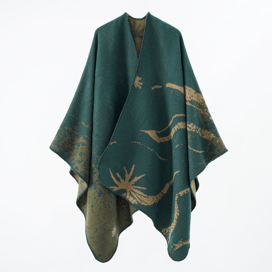 Women's Oversized Jacquard Wrap Cape made of fine knit with asymmetrical hem Mune Fashion