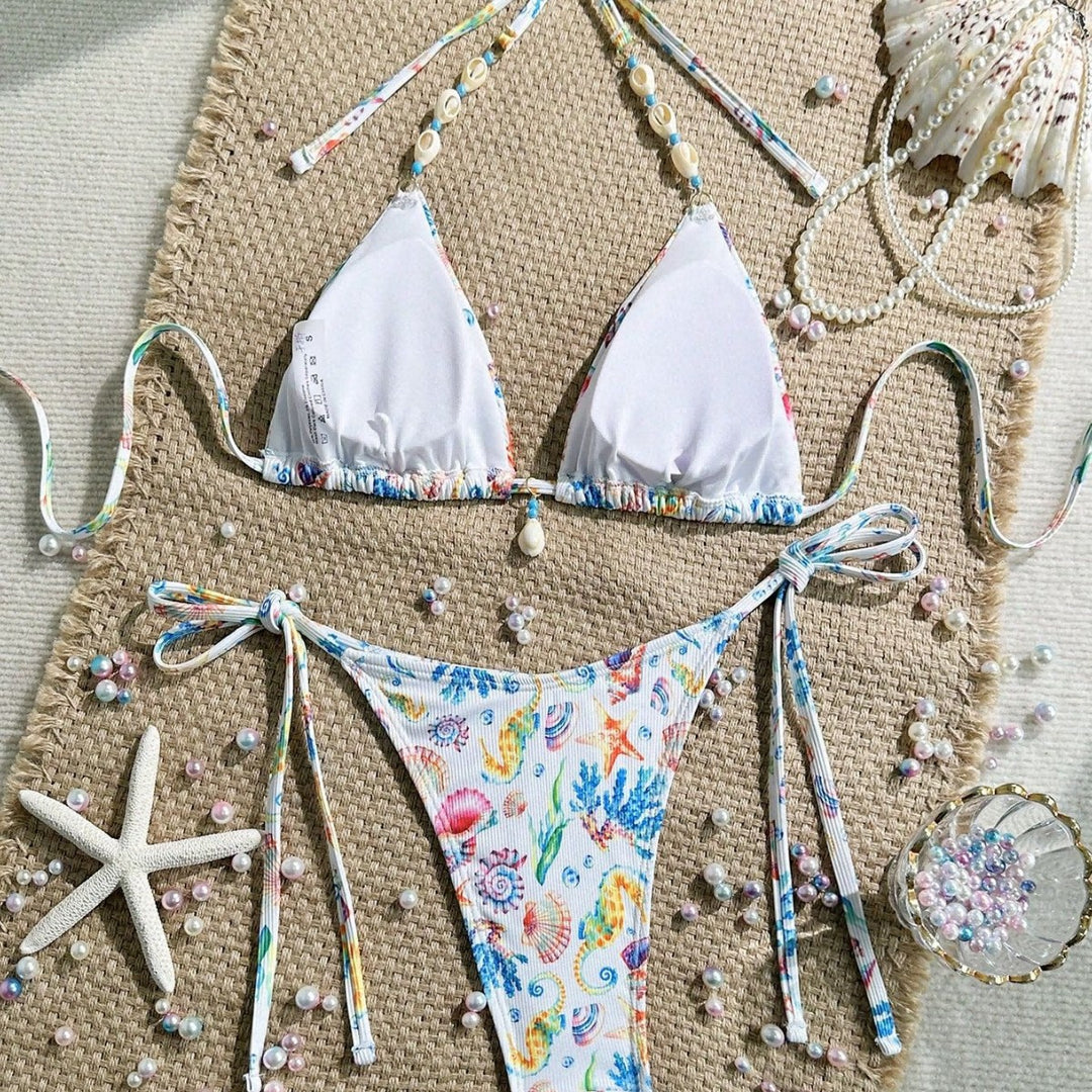 Women's triangle bikini with handmade shell embellishments Mune Fashion