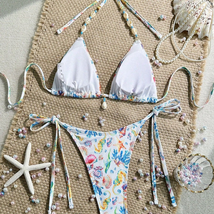 Women's triangle bikini with handmade shell embellishments Mune Fashion