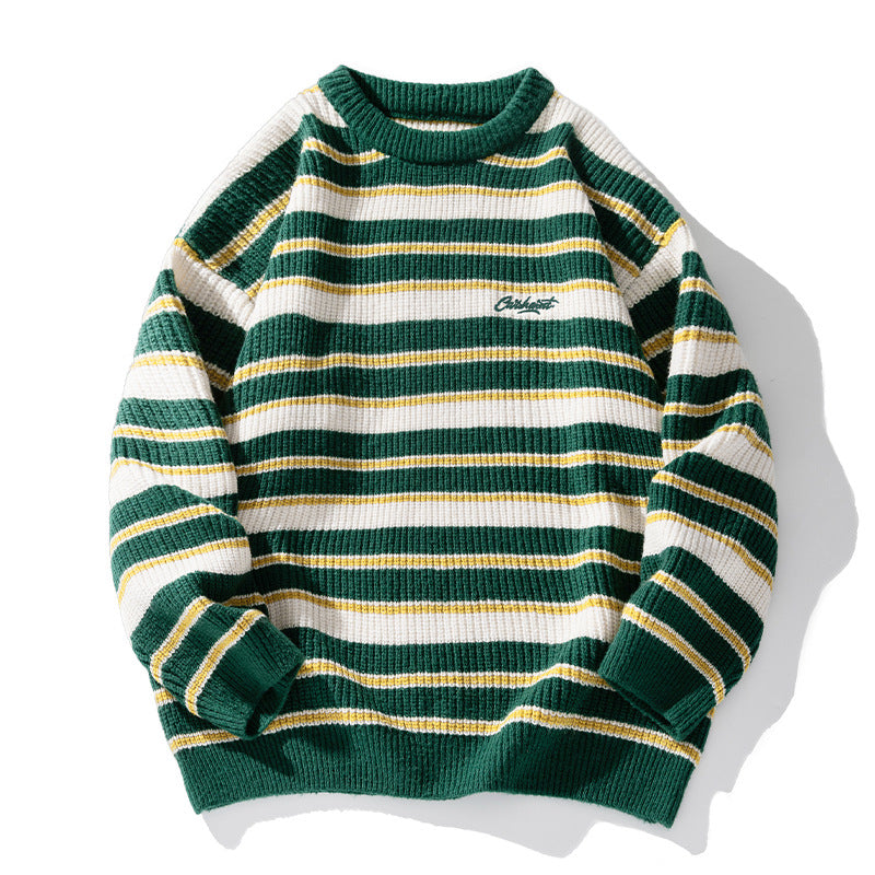 Unisex Striped Chunky Knit Sweater with Round Neck and Relaxed Fit Mune Fashion