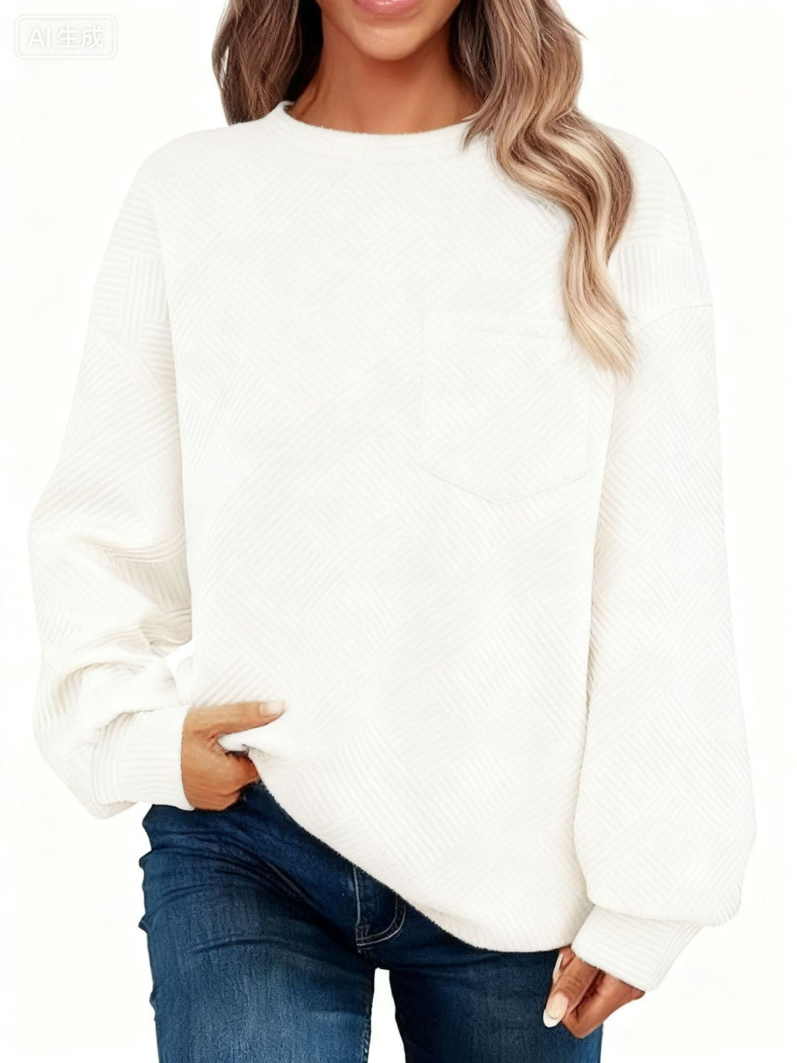 Women's Oversized Textured Knit Sweater with Chest Pocket Mune Fashion