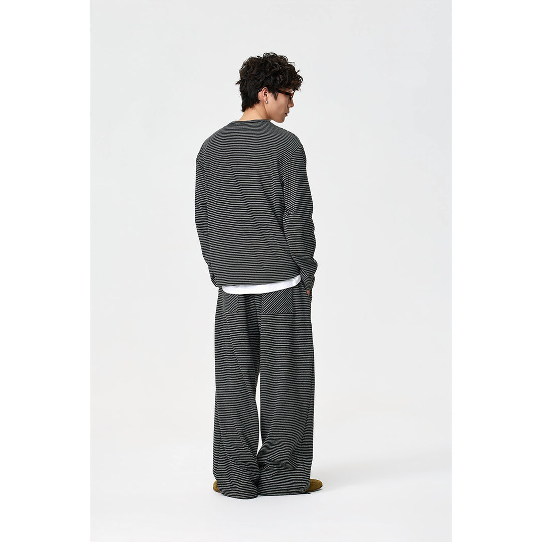 Unisex Striped Henley Long Sleeve Shirt in Oversize Relaxed Fit with Button Placket Mune Fashion