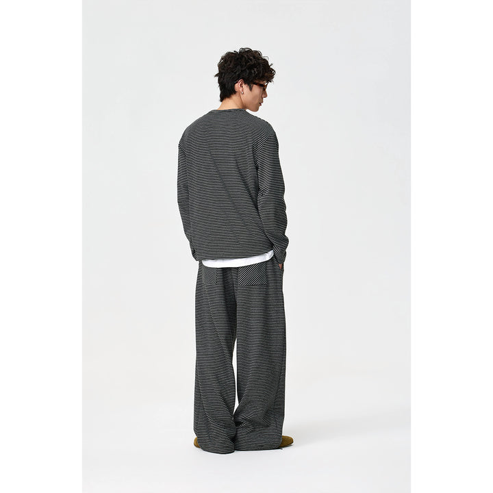Unisex Striped Henley Long Sleeve Shirt in Oversize Relaxed Fit with Button Placket Mune Fashion