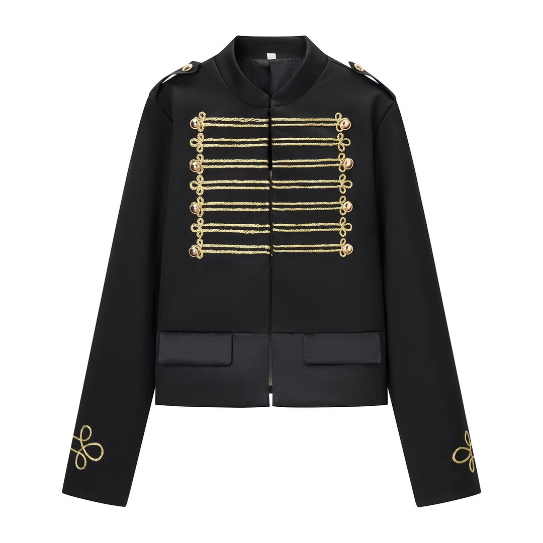 Ladies short parade jacket in uniform style with decorative cords and flap pockets Mune Fashion