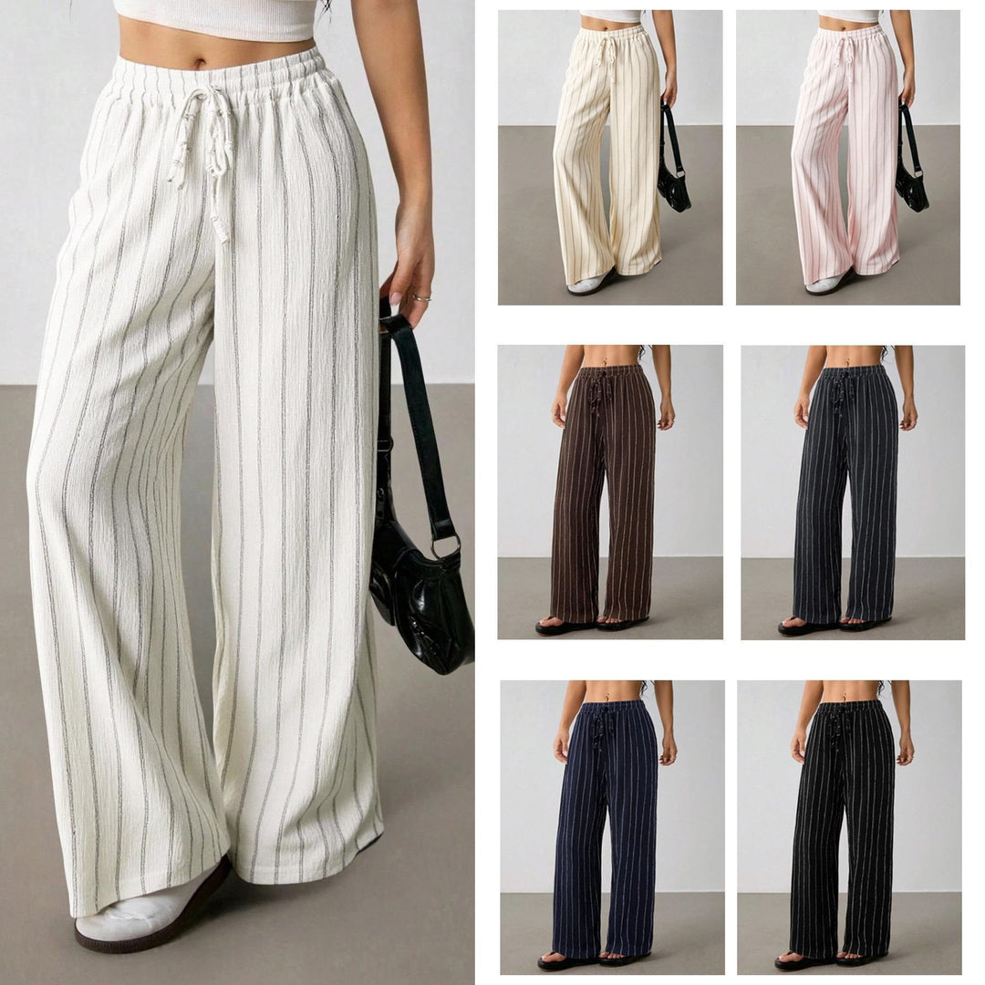 Women's Wide Knit Pants with High Waist and Drawstring Mune Fashion