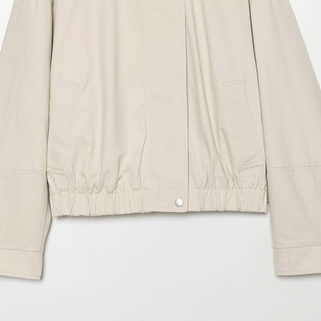 Women's Oversized Blouson Jacket with High Ribbed Collar, Snap Button Placket, and Elastic Hem Mune Fashion