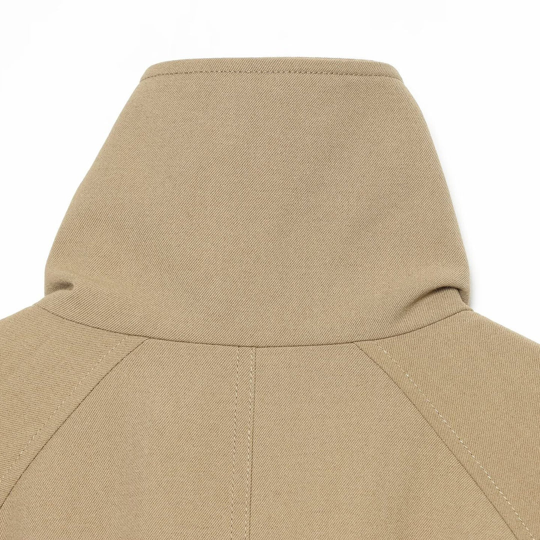 Women Cropped Trench Coat with High Funnel Collar, Raglan Sleeves and Drawstring Waistband Mune Fashion
