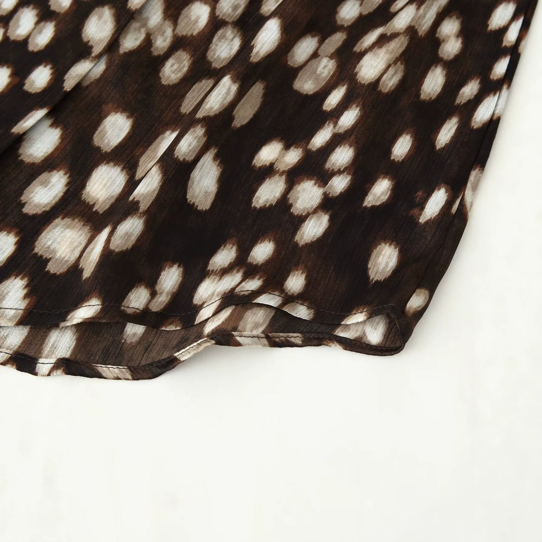 Women's Silk-like Shirt Blouse with Polka Dot Print and Concealed Button Placket Mune Fashion