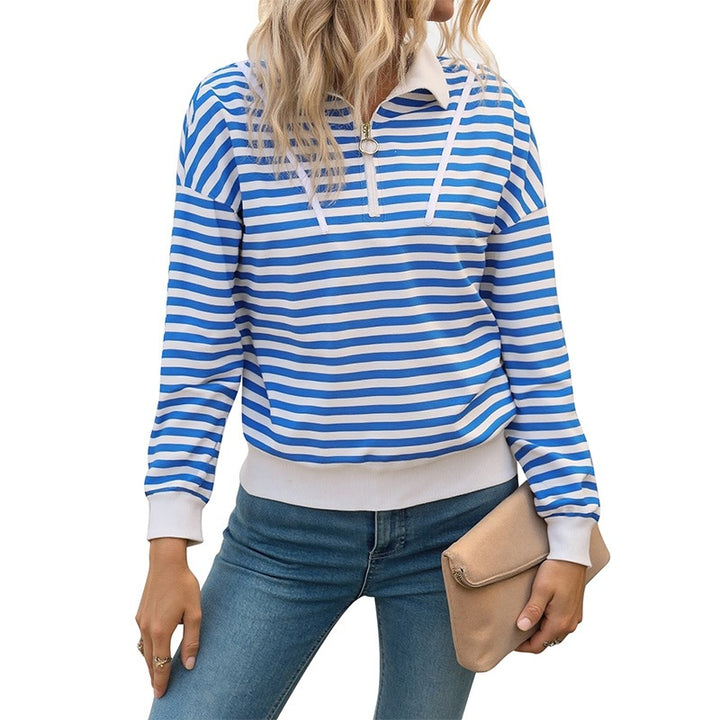 Women's Casual Striped Sweater with Zipper Mune Fashion