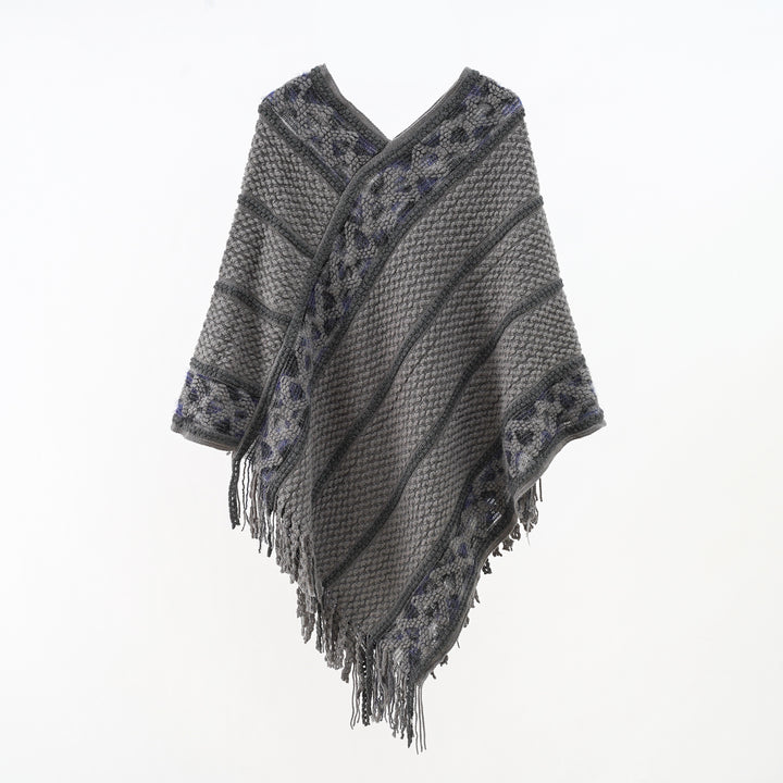 Women Oversized Knit Cape with Textured Waffle Knit Look and Cable Border Mune Fashion