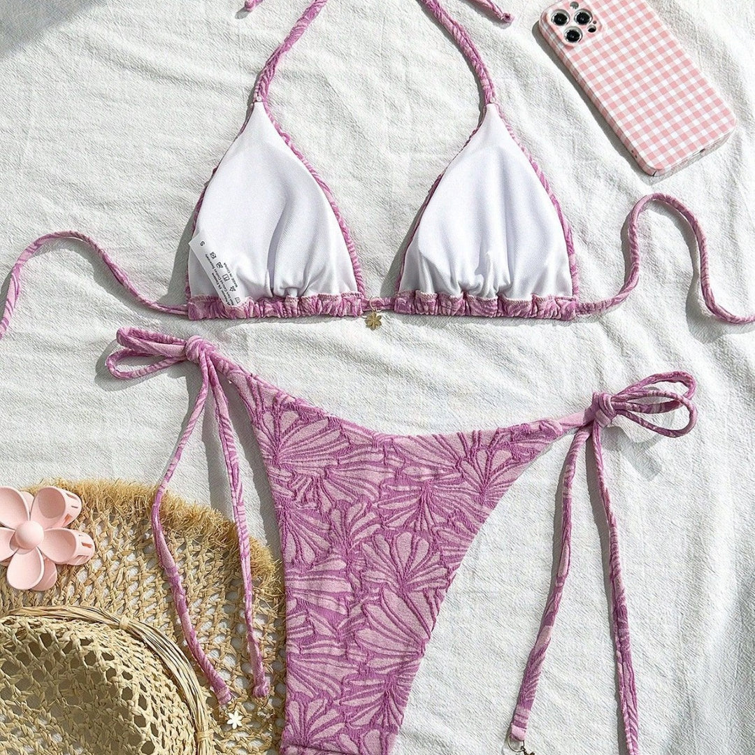 Women’s Triangle Bikini with Floral Design and Playful Ties Mune Fashion
