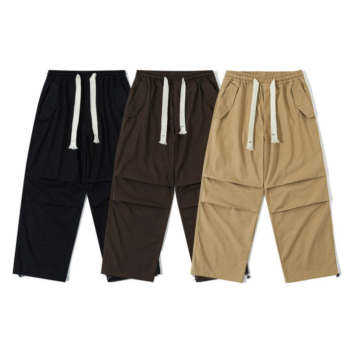 Unisex Loose Utility Cargo Pants with Elastic Waistband, Drawstring and Adjustable Hem