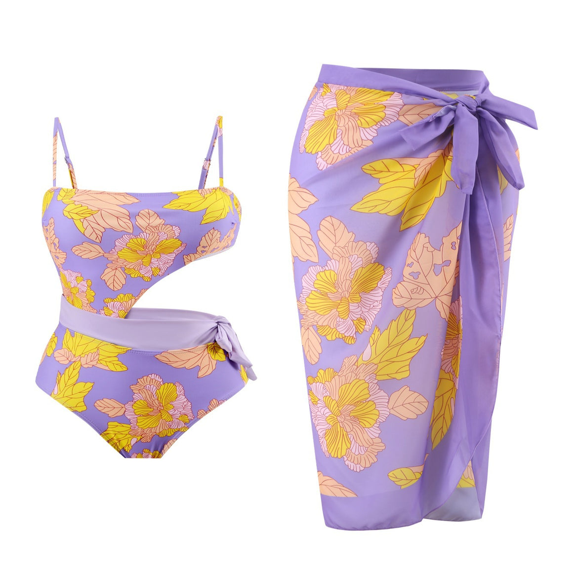Ladies' one-piece swimsuit with floral design and wrap skirt Mune Fashion