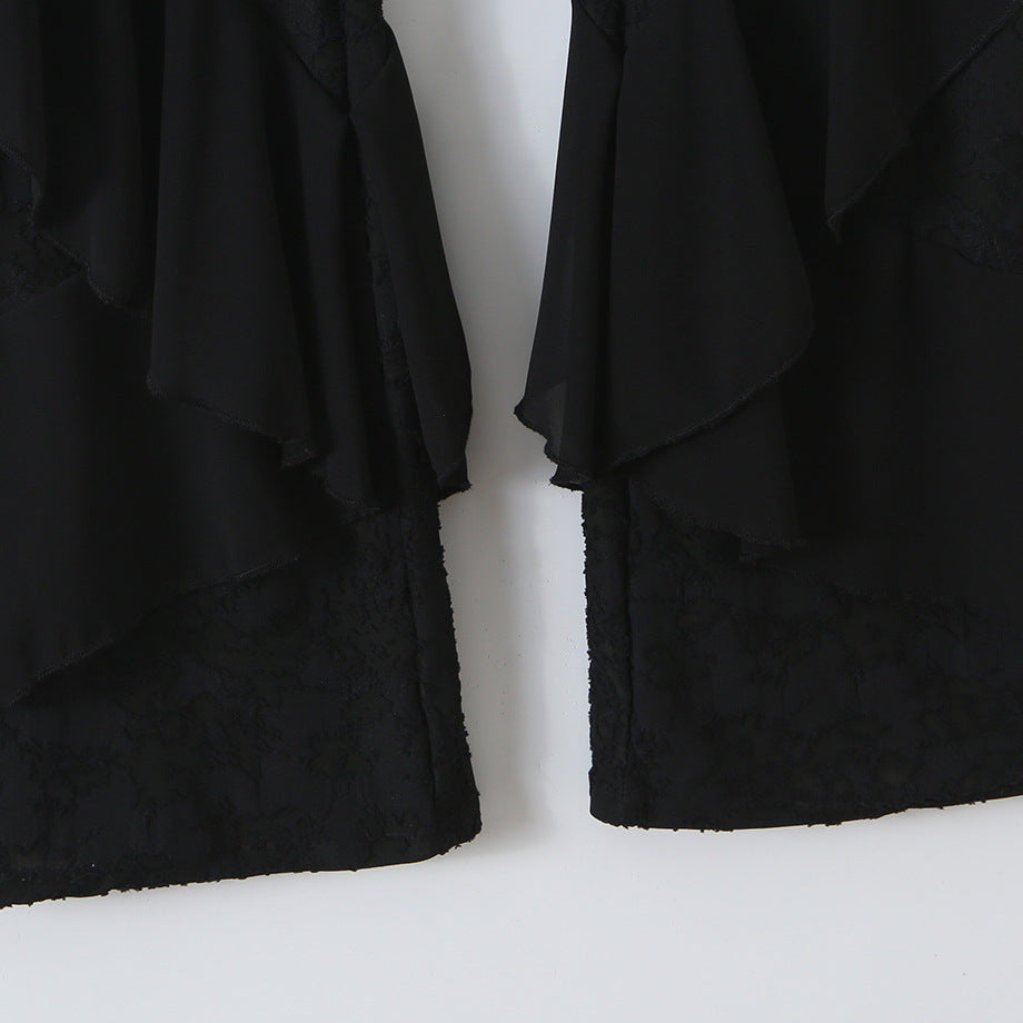 Ladies ruffle pants with lace, flared bell and layered chiffon ruffles Mune Fashion
