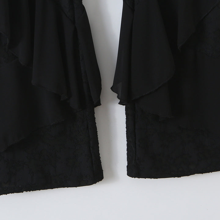 Ladies ruffle pants with lace, flared bell and layered chiffon ruffles Mune Fashion