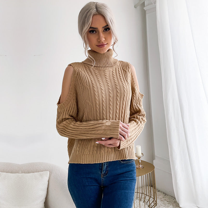 Women's turtleneck sweater with cable pattern and shoulder cutouts Mune Fashion