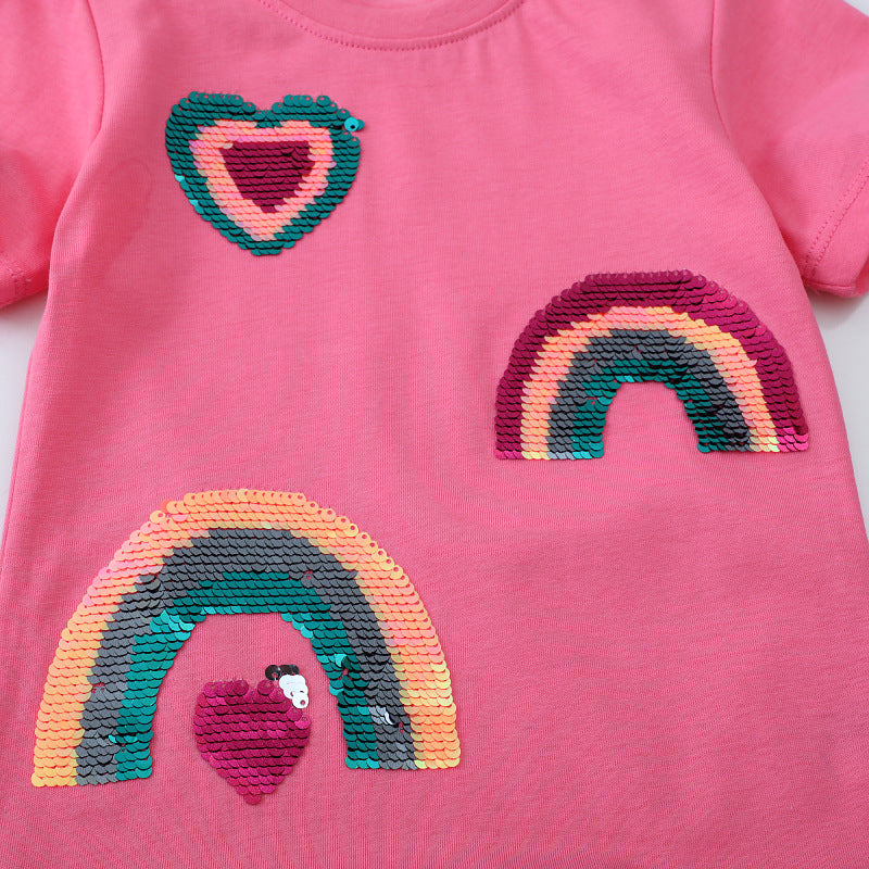 Girls T-shirt with glittering rainbow design Mune Fashion