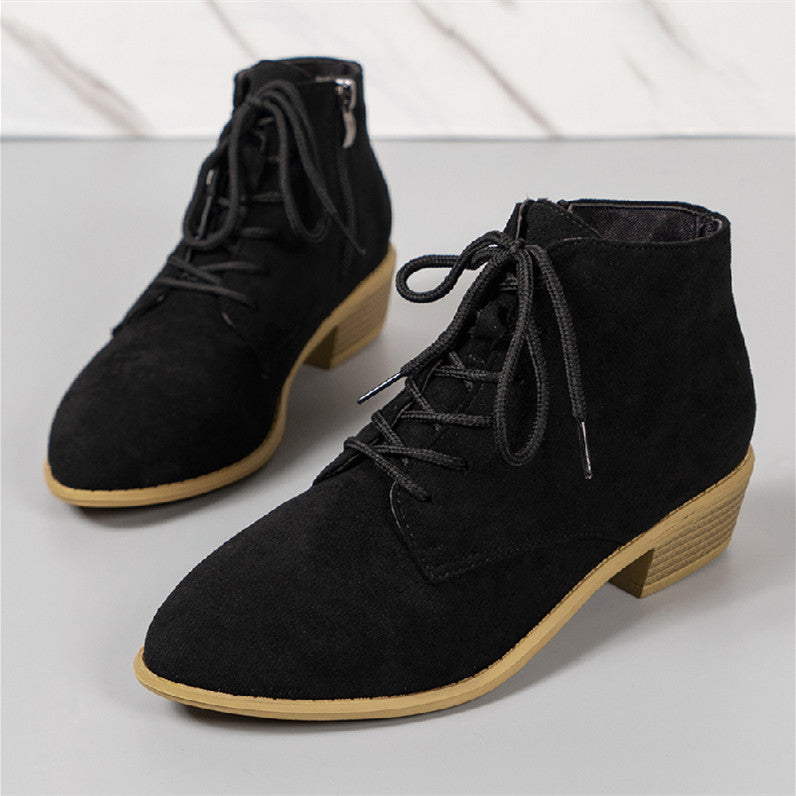 Ladies ankle-high lace-up ankle boots in suede look with side zipper and low block heel Mune Fashion