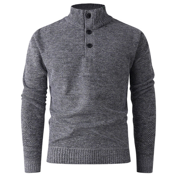 Men's fine-structure knit pullover with standing collar and double button placket Mune Fashion