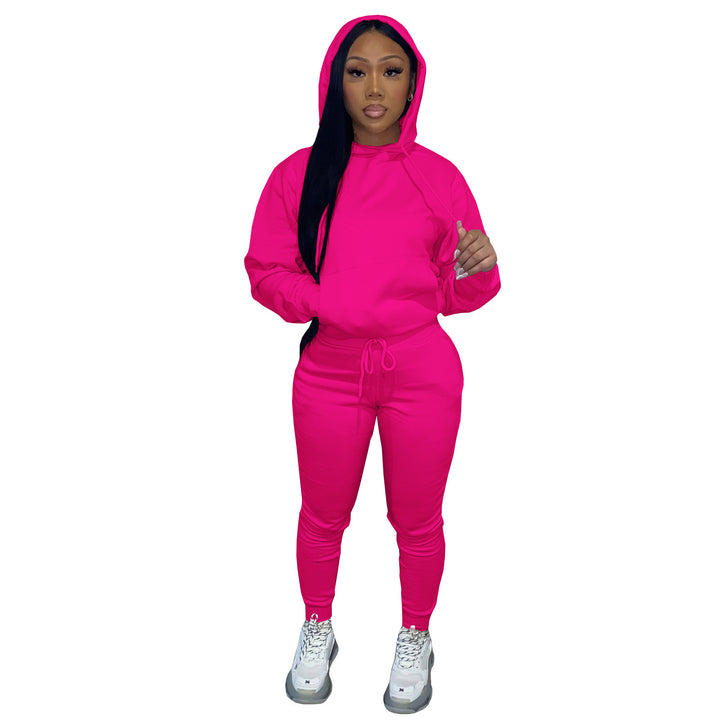 Women's Hooded Lounge Set with Kangaroo Pocket Tailored Jogging Pants and Cuffs Mune Fashion
