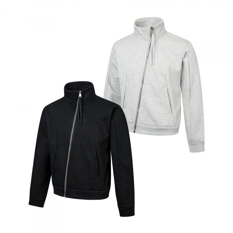 Unisex Short-cut Sporty Zip Jacket with diagonal zip, stand-up collar and side pockets Mune Fashion