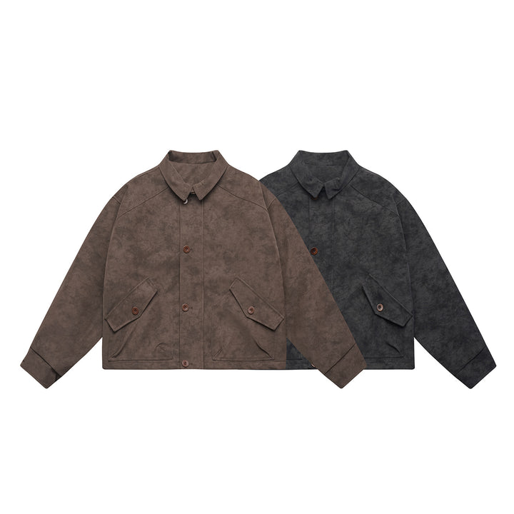 Men's short-cut suede-look blouson with patch flap pockets and shirt collar Mune Fashion