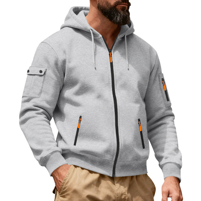 Men's hooded jacket with full zip, utility pockets, and ribbed cuffs Mune Fashion
