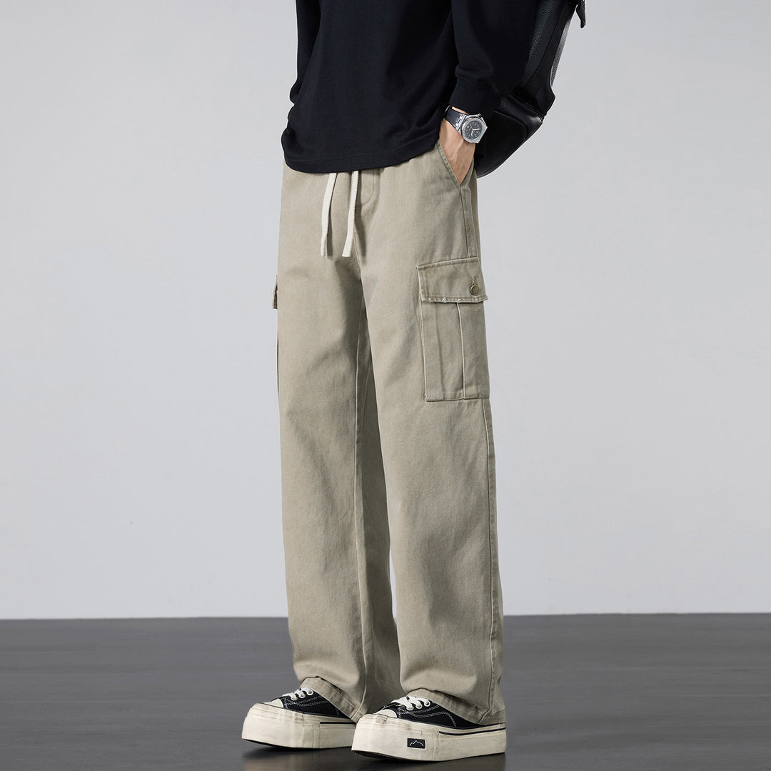 Men's Loose Cargo Pants with Drawstring Waist and Multiple Pockets Mune Fashion