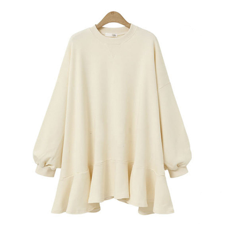 Women's oversized sweatshirt dress with ruffle hem and balloon sleeves Mune Fashion