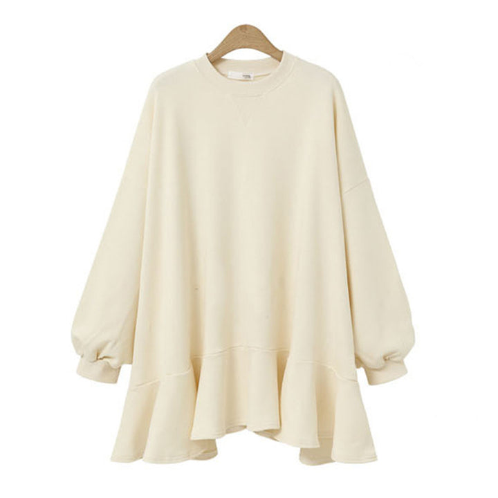 Women's oversized sweatshirt dress with ruffle hem and balloon sleeves Mune Fashion