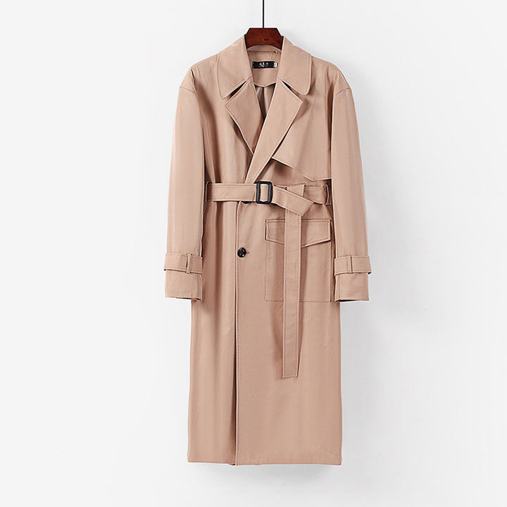 Women Longer tailored trench coat with tie belt and wide shawl collar Mune Fashion