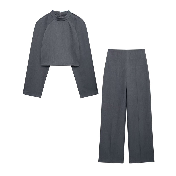 Women's high-waisted, wide-cut suit pants with crease Drune