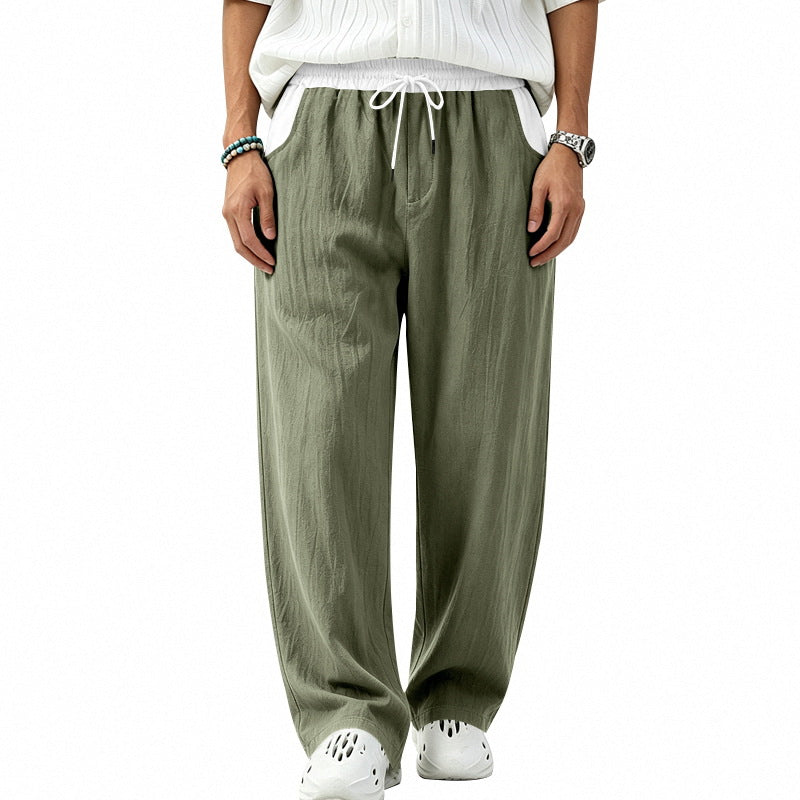 Men's Loose Fit Linen Blend Casual Pants with Elastic Drawstring and Side Pockets Mune Fashion