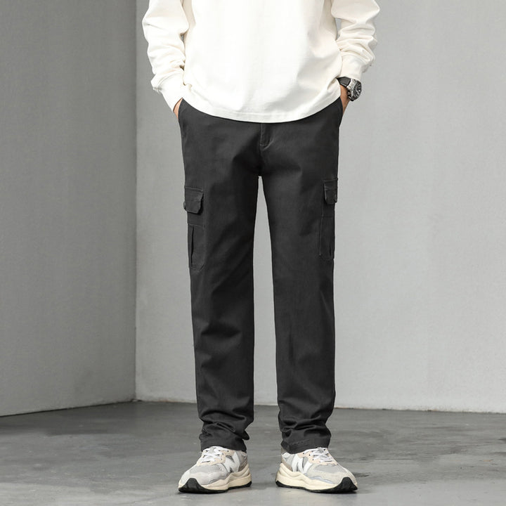 Men's straight-cut cargo pants with utility flap pockets and slightly tapered leg Mune Fashion