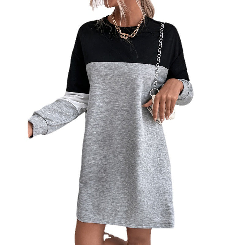 Women's short-cut colorblock sweatshirt dress made from cotton blend with round neckline Mune Fashion