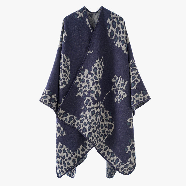 Women's wool look throw with woven leopard jacquard and open pointed edge Mune Fashion