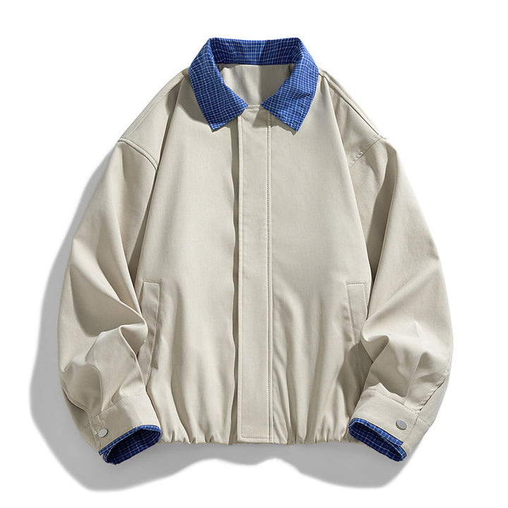 Women's Fashion Blouson Jacket with Check Collar Mune Fashion