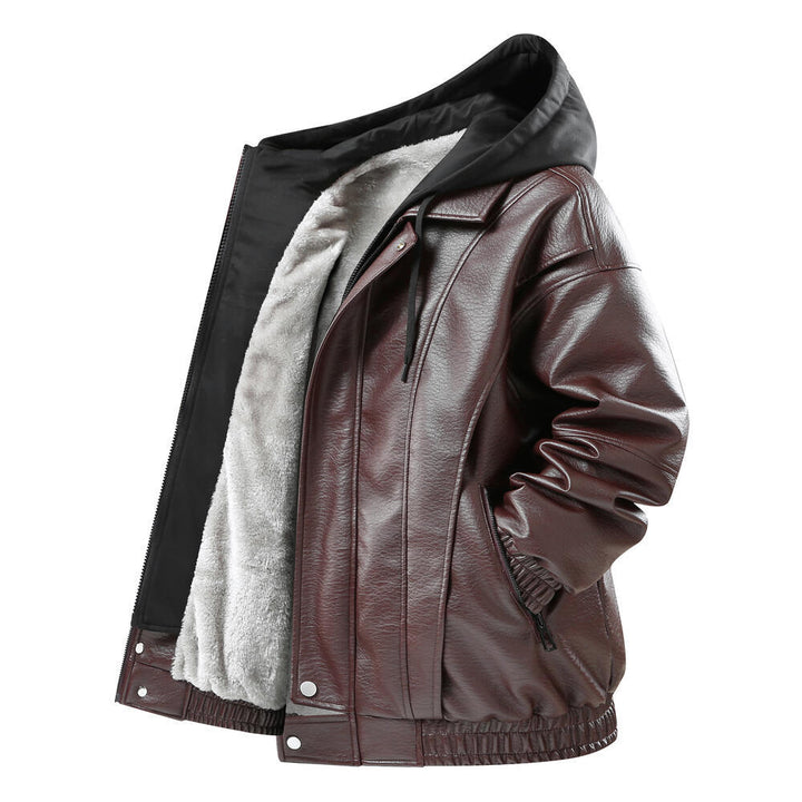 Men's Stylish Faux Leather Jacket with Hood Mune Fashion