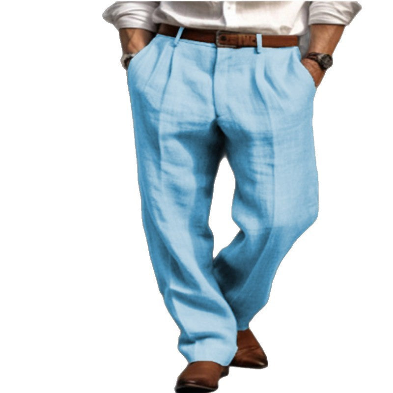 Men's linen pants with a wide cut and pleats Mune Fashion
