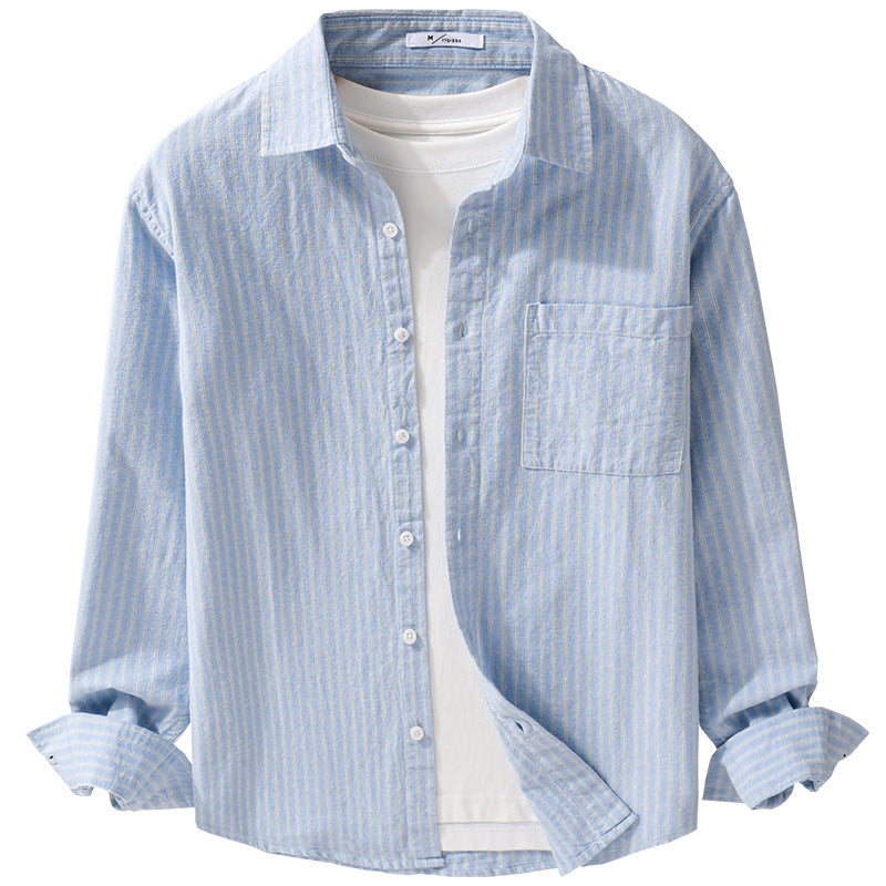 Men Breathable Cotton Long Sleeve Shirt with Fine Mélange Stripes and Chest Pocket Mune Fashion