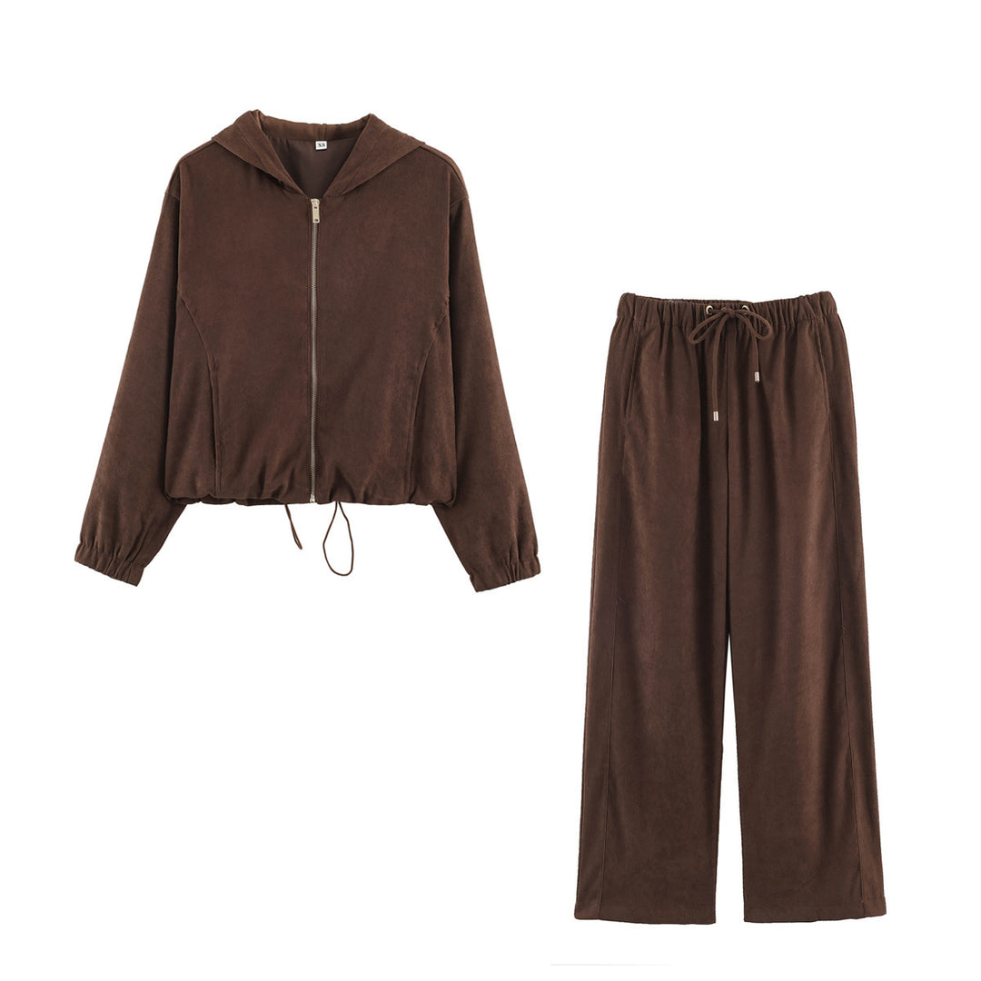 Women's wide lounge pants in velour look with drawstring and side pockets Mune Fashion