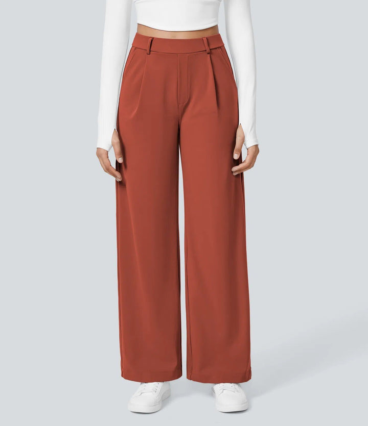 Women's Wide High-Waist Palazzo Pants with Pleats and Side Pockets Mune Fashion