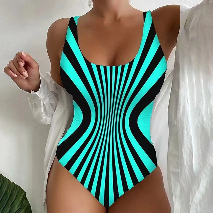 Women's One-Piece Swimsuit with Optical Stripes Mune Fashion