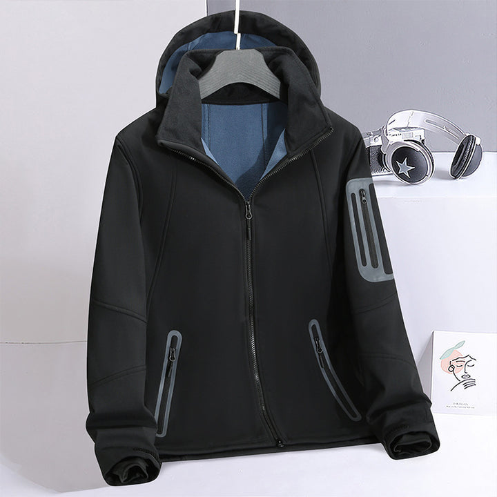 Men's softshell hybrid jacket with hood, sealed zippers, and ergonomic cut Mune Fashion