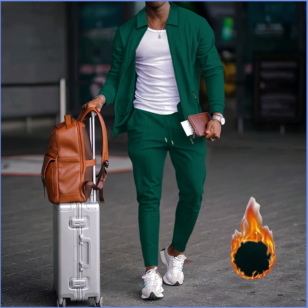 Men's two-piece travel loungewear set with structured jacket, zipper and tapered joggers Mune Fashion