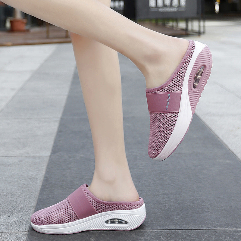 Women's slip-on shoes with breathable knitted upper material, elastic midfoot strap, and cushioning sole Mune Fashion