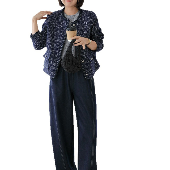 Women Elegant Short Sleeve Tweed Coat Mune Fashion