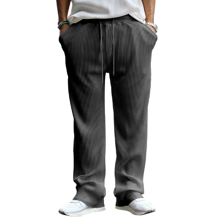 Men's Ribbed Wide Casual Pants with Drawstring Mune Fashion