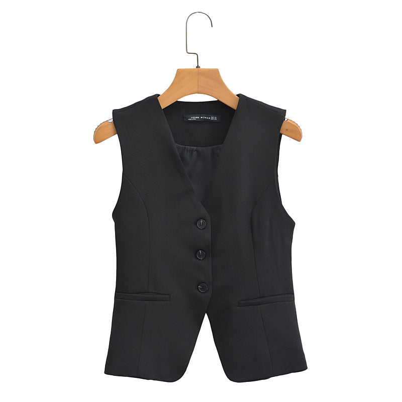 Women's Tailored Business Vest with V-Neck and Button Placket Mune Fashion